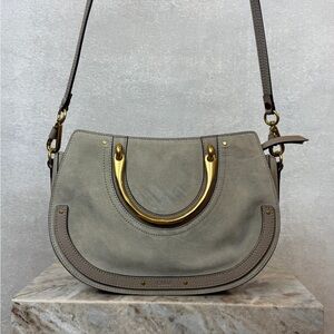 Chloe Gray Crossbody Bag with Gold Accents